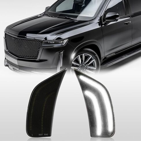 LED Side Marker Lights Lamp Compatible with 2021 2022 2023 2024 Yukon/Yukon XL/Yukon Denali/Tahoe/Suburban/Escalade/Escalade ESV, 2PCS Front Side Lights (Smoke Lens Amber Lights) in Kuwait