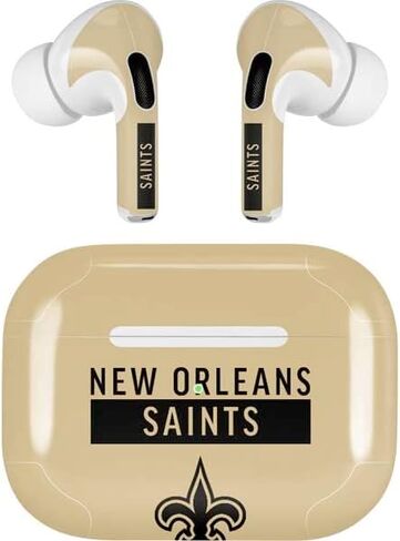 غلاف صوتي من Skinit متوافق مع AirPods Pro الجيل الثاني - تصميم سلسلة الأداء NFL New Orleans Saints Gold المرخص رسميًا in Saudi Arabia