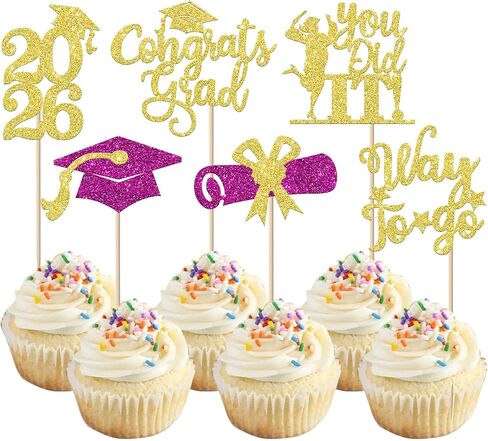 24 Pack 2025 Graduation Cupcake Toppers Glitter So Proud of You Done Diploma Grad Cap Cupcake Picks You Did it Cake Decorations for 2025 Graduation Theme Party Decorations Supplies Pink in Kuwait