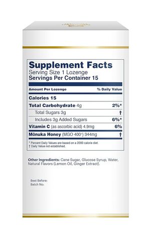 معينات عسل مانوكا هيلث - 15 معينات بنكهة الليمون والزنجبيل - معينات الحلق الطبيعية الممزوجة بعسل مانوكا الخام وفيتامين ج لدعم المناعة in Kuwait