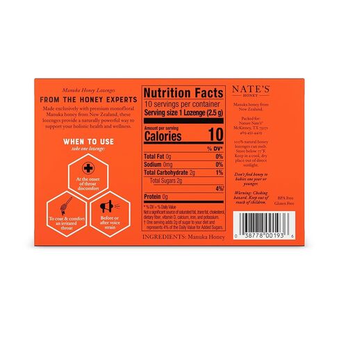 Nate's Manuka Honey Lozenges MGO 83+ | Soothing Throat Lozenges with New Zealand Manuka Honey for Natural Immune Support | 10-Count Blister Pack in Saudi Arabia