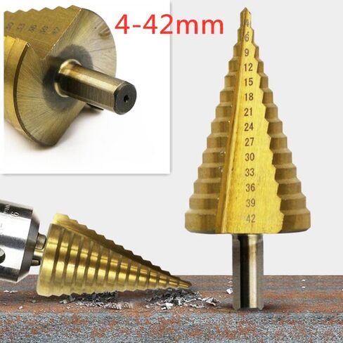 4-42mm Titanium Step Drill Bit High Speed Steel Titanium Coated Drill BitsFor Plastic Wood Sheet Metal Aluminum Hole Drilling 10mm Handle in Kuwait