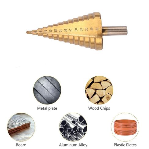 4-42mm Titanium Step Drill Bit High Speed Steel Titanium Coated Drill BitsFor Plastic Wood Sheet Metal Aluminum Hole Drilling 10mm Handle in Kuwait