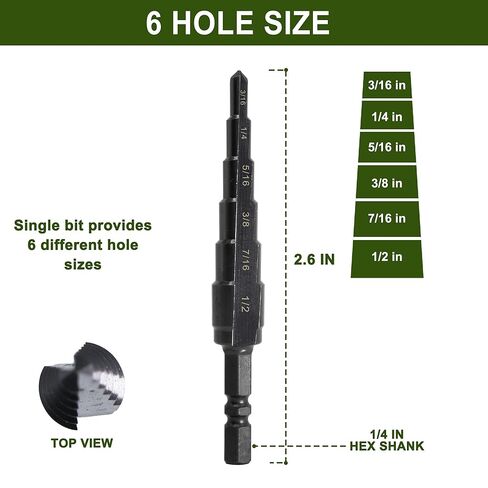 M2 HSS Quick Change 3/16" - 1/2" Step Drill Bit, Double Fluted Drill Bits, for Hole Drilling in Copper,Stainless Steel, Aluminum, Plastic, Wood, 1/4" Shank Step Bits in Kuwait
