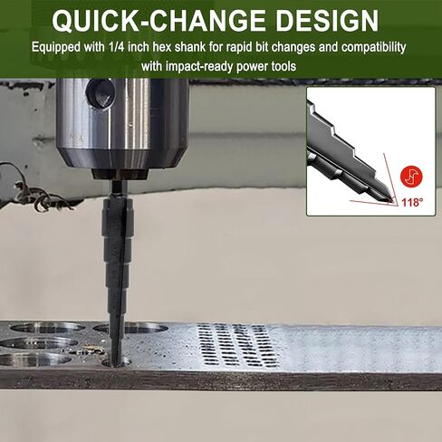 M2 HSS Quick Change 3/16" - 1/2" Step Drill Bit, Double Fluted Drill Bits, for Hole Drilling in Copper,Stainless Steel, Aluminum, Plastic, Wood, 1/4" Shank Step Bits in Kuwait