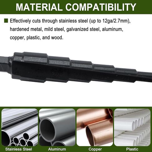 M2 HSS Quick Change 3/16" - 1/2" Step Drill Bit, Double Fluted Drill Bits, for Hole Drilling in Copper,Stainless Steel, Aluminum, Plastic, Wood, 1/4" Shank Step Bits in Kuwait