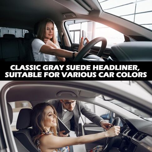 قماش بطانة علوية تلقائية مقاس 96 بوصة طول × 54 بوصة عرض نوع شبكي مع دعامة إسفنجية - تغليف الأنبوب - قماش تنجيد بديل للسقف الداخلي باللون الرمادي للسيارات لشاحنة السيارة وقارب SUV RV وإصلاح المنزل بنفسك in Kuwait