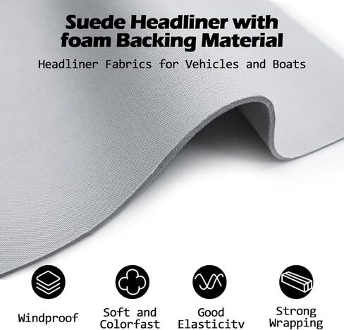 قماش بطانة علوية تلقائية مقاس 96 بوصة طول × 54 بوصة عرض نوع شبكي مع دعامة إسفنجية - تغليف الأنبوب - قماش تنجيد بديل للسقف الداخلي باللون الرمادي للسيارات لشاحنة السيارة وقارب SUV RV وإصلاح المنزل بنفسك in Kuwait