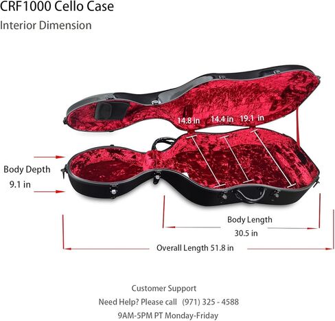 Crossrock Cello Case 4/4 Size, Fiberglass Hard Case with Backpack Straps and Wheels (red) in Saudi Arabia
