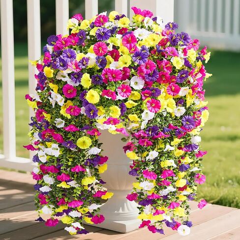 Serwalin Artificial Hanging Flowers for Outdoors Decoration, 4PCS UV Realistic Resistant Fake Silk Artificial Plants Outdoor for Porch Patio Balcony Indoor Planter Garden Yard Decor (Hot Pink,4PCS) in Kuwait