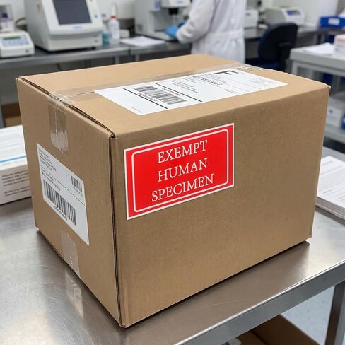 Mifoci 1 Roll 500 Labels Exempt Human Specimen Medical Healthcare Labels 1.5 x 3 Inch Red Rectangle Exempt Specimen Label Sticker for Medical and Industrial Use and More in Kuwait