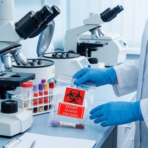 Mifoci 1 Roll 500 Labels Exempt Human Specimen Medical Healthcare Labels 1.5 x 3 Inch Red Rectangle Exempt Specimen Label Sticker for Medical and Industrial Use and More in Kuwait