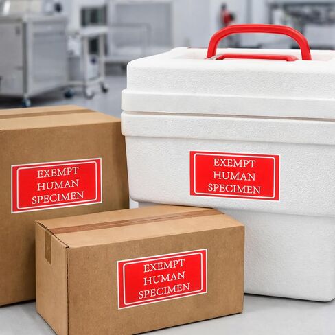 Mifoci 1 Roll 500 Labels Exempt Human Specimen Medical Healthcare Labels 1.5 x 3 Inch Red Rectangle Exempt Specimen Label Sticker for Medical and Industrial Use and More in Kuwait