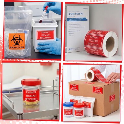 Mifoci 1 Roll 500 Labels Exempt Human Specimen Medical Healthcare Labels 1.5 x 3 Inch Red Rectangle Exempt Specimen Label Sticker for Medical and Industrial Use and More in Kuwait