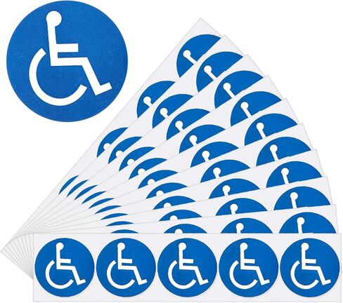 50 pcs Handicap Signs Stickers Decal Symbol, 2 inch Round Convenient Decals, Disabled Wheelchair Sign, Self-Adhesive Sticker for Outdoor Indoor in Kuwait