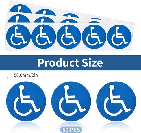 50 pcs Handicap Signs Stickers Decal Symbol, 2 inch Round Convenient Decals, Disabled Wheelchair Sign, Self-Adhesive Sticker for Outdoor Indoor in Kuwait