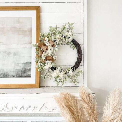 ديكور هوت العنب إكليل إكليل الكليمة مع التوت الأبيض ، قوس الأذن والخيش - إكليل الصيف محايد لديكور الباب الأمامي in Kuwait