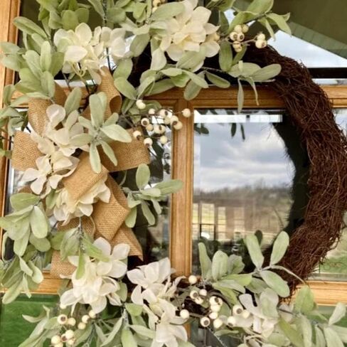 ديكور هوت العنب إكليل إكليل الكليمة مع التوت الأبيض ، قوس الأذن والخيش - إكليل الصيف محايد لديكور الباب الأمامي in Kuwait