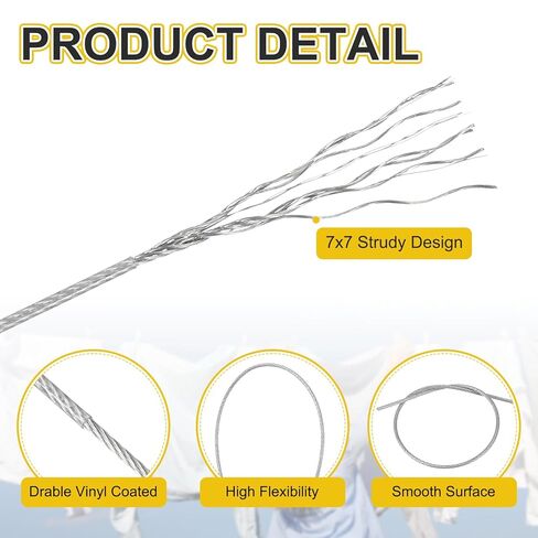 PATIKIL 1/32" Wire Rope, 33 ft 304 Stainless Steel Wire Cable Black Vinyl Coated with 20pcs M1 Crimping Sleeves, Clear in Saudi Arabia