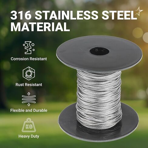 طقم حبل سلكي مقاس 1/32 بوصة من BlueStars - حبل سلكي بطول 200 قدم مع 50 قطعة من سدادات الأكمام المجعدة من الألومنيوم - كابل فولاذي مجدول ثقيل 7 × 7 لقضبان سطح السفينة، وأضواء سلسلة، وتعريشة الحديقة والمزيد in Saudi Arabia