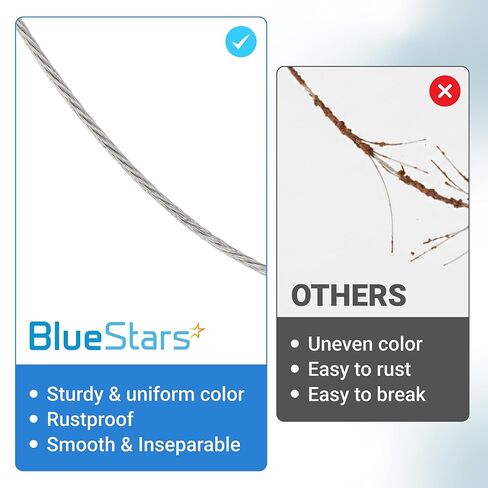طقم حبل سلكي مقاس 1/32 بوصة من BlueStars - حبل سلكي بطول 200 قدم مع 50 قطعة من سدادات الأكمام المجعدة من الألومنيوم - كابل فولاذي مجدول ثقيل 7 × 7 لقضبان سطح السفينة، وأضواء سلسلة، وتعريشة الحديقة والمزيد in Saudi Arabia