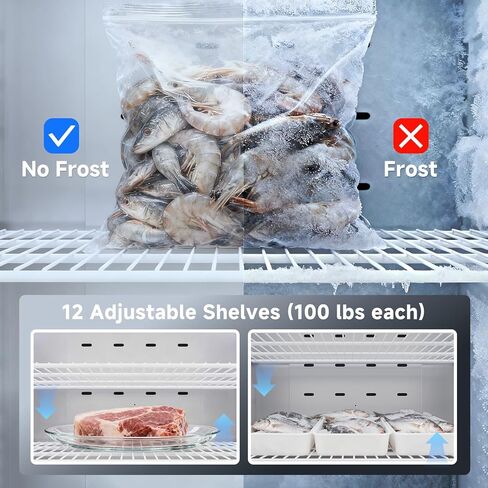 Coolake 82 "عرض الفريزر التجاري 3 أبواب صلبة، 72 قدم مكعب من الفولاذ المقاوم للصدأ يمكن الوصول إلى الفريزر العمودي مع إضاءة LED، مروحة تبريد الفريزر لمطعم بار متجر فندق منطقة إعداد المطبخ in Kuwait