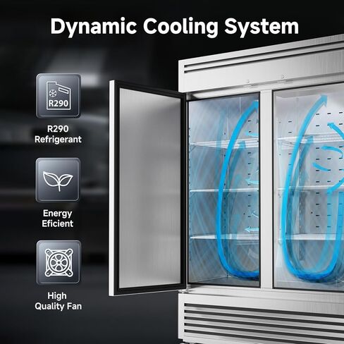 Coolake 82 "عرض الفريزر التجاري 3 أبواب صلبة، 72 قدم مكعب من الفولاذ المقاوم للصدأ يمكن الوصول إلى الفريزر العمودي مع إضاءة LED، مروحة تبريد الفريزر لمطعم بار متجر فندق منطقة إعداد المطبخ in Kuwait