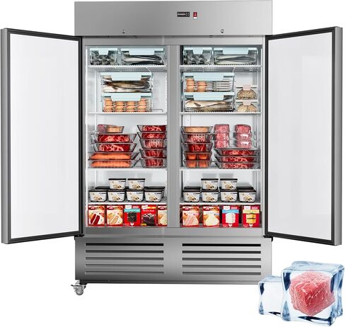 فريزر تجاري ببابين مجمدات عمودية، 49 قدم مكعب لمرآب مطبخ المطعم، 54 بوصة عرض من الفولاذ المقاوم للصدأ مع 8 أرفف قابلة للتعديل، التحكم في درجة الحرارة -8 درجة فهرنهايت ~ -1 درجة فهرنهايت، معتمد من ETL وDOE in Kuwait