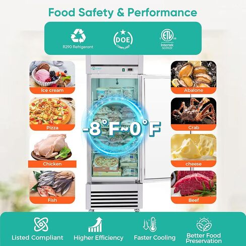 COOLCHEF 27" Commercial Freezer, 23Cu.Ft Single-Door Stainless Steel Reach-In Freezer, -8~0℉, Air Cooling, 3 Shelves, R290, ETL in Saudi Arabia