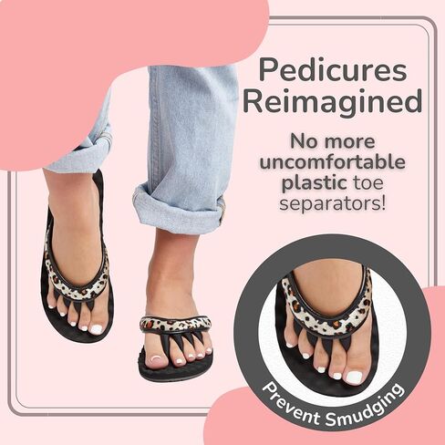 EVA Footbed Orthotic Pedicure Flip Flops for Women - Comfortable Arch Support Sandals Women's for Home, Salon, Yoga & Gym - Flip Flops with Built in Toe Separators for Nail Drying (Mesh Black-L) in Kuwait