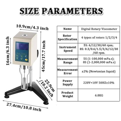 Digital Rotary Viscometer 1-100,000 MPa.s/1-2,000,000 MPa.s for Inks, Paints, Coatings, Adhesives, Greases, Cosmetics - 4 Rotors,8S in Saudi Arabia