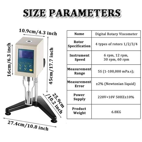 Digital Rotary Viscometer 1-100,000mPa.S Touch Screen Viscosity Meter with 4 Rotors, ±1% Accuracy, for Paints, Coatings, Greases, Cosmetics in Saudi Arabia
