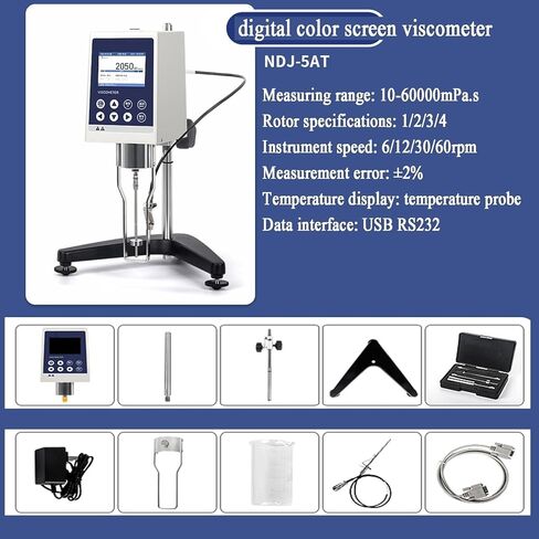Viscosity Tester, 10-60000mPa.s Lab Fluidimeter Tester Meter, W/4 Rotors and Temperature Probe, Data Output, RS232 Connection Cable in Saudi Arabia