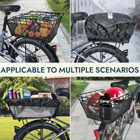 RAYMACE Bike Basket Rear with Cargo Net and Waterproof Cover, Wire Bicycle Basket Large Capacity Storage, Fits for Most Bicycle and Electric Bike with Rear Rack in Kuwait