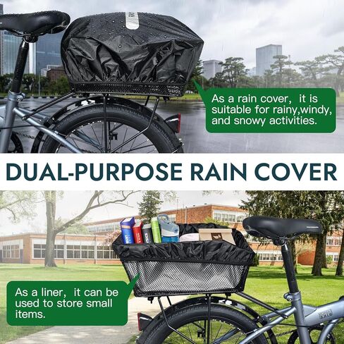 RAYMACE Bike Basket Rear with Cargo Net and Waterproof Cover, Wire Bicycle Basket Large Capacity Storage, Fits for Most Bicycle and Electric Bike with Rear Rack in Kuwait