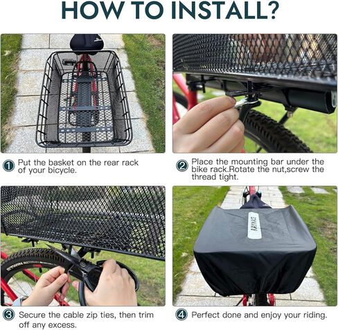 RAYMACE Bike Basket Rear with Cargo Net and Waterproof Cover, Wire Bicycle Basket Large Capacity Storage, Fits for Most Bicycle and Electric Bike with Rear Rack in Kuwait