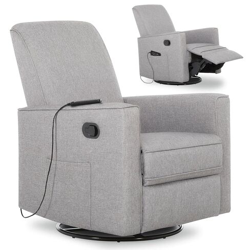 Evolur Raleigh Glider مع مدلك في الفحم ، منجد الفخامة مقعد 360 درجة دوارة طائرة طائرة جلدية كرسي ، FSC معتمد ، Greenguard Gold & JPMA Certified Clider Glider Recliner in Saudi Arabia