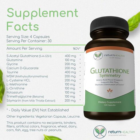 Glutathione Symmetry | S-Acetyl Glutathione Supplement | Antioxidants & Detoxification Supplement | Natural Cellular Support | All-Natural, Vegan, Non-GMO, 120 caps in Saudi Arabia