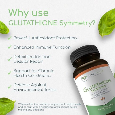 Glutathione Symmetry | S-Acetyl Glutathione Supplement | Antioxidants & Detoxification Supplement | Natural Cellular Support | All-Natural, Vegan, Non-GMO, 120 caps in Saudi Arabia