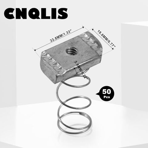 CNQLIS 50 قطعة 1/4"-20 صواميل قناة زنبركية متوهجة، صامولة أجهزة Unistrut مع مطلي بالزنك، متوافقة مع أنظمة دعم قناة تبختر in Saudi Arabia