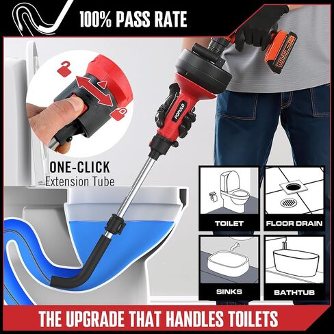 POPULO 17FT Auto Feed Drain Snake, Upgraded Toliet Auger for 3/4"-2" Pipe, Plumbing Hair Drain Clog Remover with Extension Tube for Toliet, Shower, Bathtub, Kitchen, Sink, 2025 PMDA-G2 in Kuwait