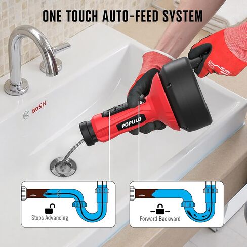 POPULO 17FT Auto Feed Drain Snake, Upgraded Toliet Auger for 3/4"-2" Pipe, Plumbing Hair Drain Clog Remover with Extension Tube for Toliet, Shower, Bathtub, Kitchen, Sink, 2025 PMDA-G2 in Kuwait