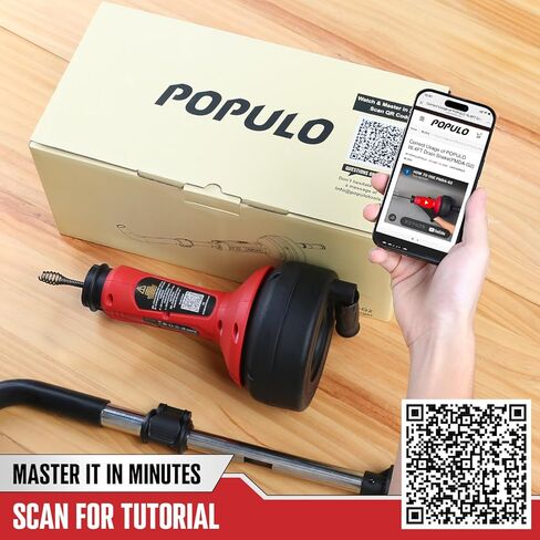 POPULO 17FT Auto Feed Drain Snake, Upgraded Toliet Auger for 3/4"-2" Pipe, Plumbing Hair Drain Clog Remover with Extension Tube for Toliet, Shower, Bathtub, Kitchen, Sink, 2025 PMDA-G2 in Kuwait