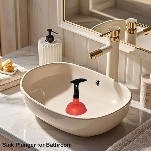 Mini Sink & Drain Plunger with Short Handle - Heavy-Duty Rubber Cup & Ergonomic Grip for Powerful Suction, Unclog Slow Drains in Sinks, Tubs, Showers, Bathrooms, Kitchens, Compact, Space-Saving Design in Kuwait