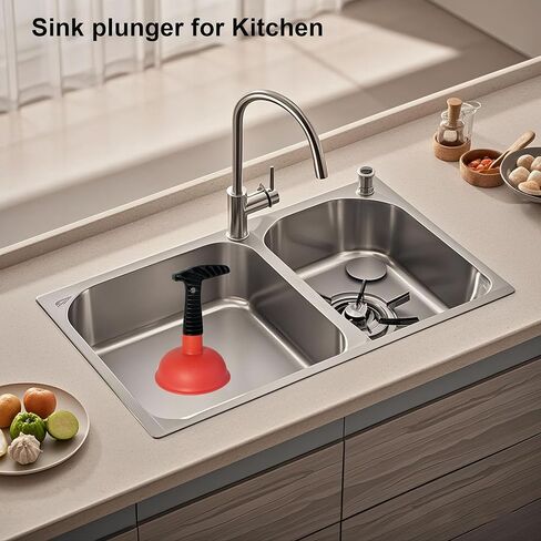 Mini Sink & Drain Plunger with Short Handle - Heavy-Duty Rubber Cup & Ergonomic Grip for Powerful Suction, Unclog Slow Drains in Sinks, Tubs, Showers, Bathrooms, Kitchens, Compact, Space-Saving Design in Kuwait