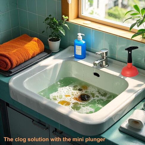 Mini Sink & Drain Plunger with Short Handle - Heavy-Duty Rubber Cup & Ergonomic Grip for Powerful Suction, Unclog Slow Drains in Sinks, Tubs, Showers, Bathrooms, Kitchens, Compact, Space-Saving Design in Kuwait