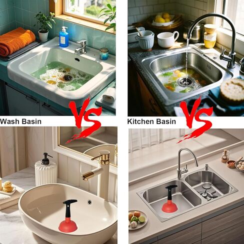 Mini Sink & Drain Plunger with Short Handle - Heavy-Duty Rubber Cup & Ergonomic Grip for Powerful Suction, Unclog Slow Drains in Sinks, Tubs, Showers, Bathrooms, Kitchens, Compact, Space-Saving Design in Kuwait