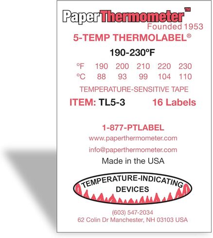 5-Temp Thermolabel 190-230 درجة فهرنهايت حزمة ملصقات لدرجة الحرارة مكونة من 16 ملصقًا in Kuwait
