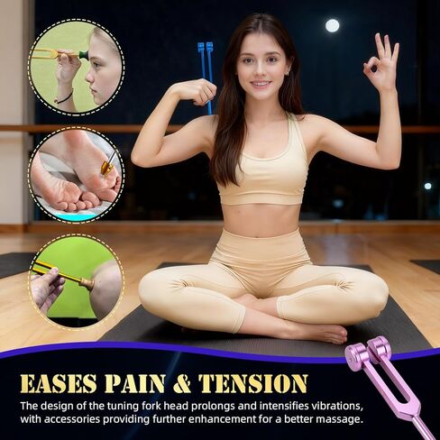 10 PCS Chakra Tuning Fork for Healing, Multi-Color Weighted Tuning Forks, Aluminum Alloy Tuning Forks with Activator & Feet (126.22-432Hz) for DNA Healing, Sound Therapy in Kuwait