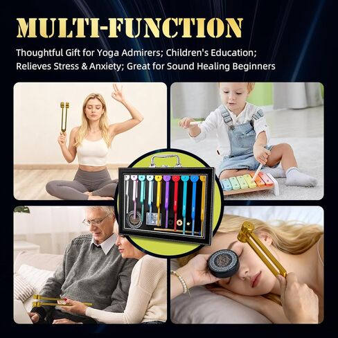 10 PCS Chakra Tuning Fork for Healing, Multi-Color Weighted Tuning Forks, Aluminum Alloy Tuning Forks with Activator & Feet (126.22-432Hz) for DNA Healing, Sound Therapy in Kuwait